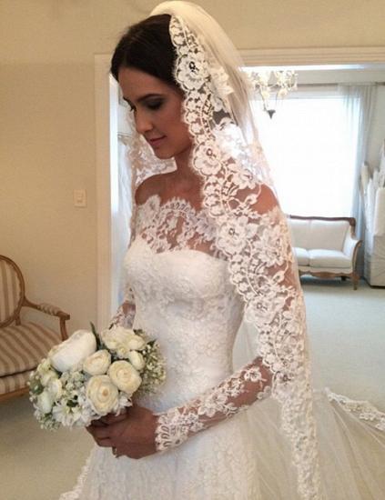 White Off-the-shoulder Lace Long Sleeve Bridal Gowns Sheath Simple Custom Made Wedding Dresses_5