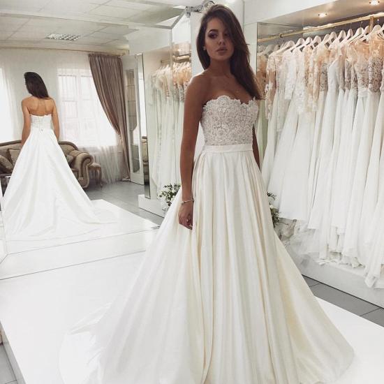 2022 Glamorous Lace Satin Sweetheart Wedding Dresses | Open Back A-Line Cheap Bridal Gown_3