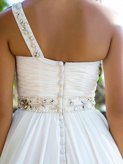Beach Sparkle A-Line Wedding Dress One Shoulder Chiffon Straps Bridal Gowns Court Train_6