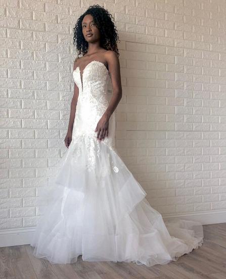 White Sweetheart Mermaid Spring Wedding Dress with Multi-Layers_3