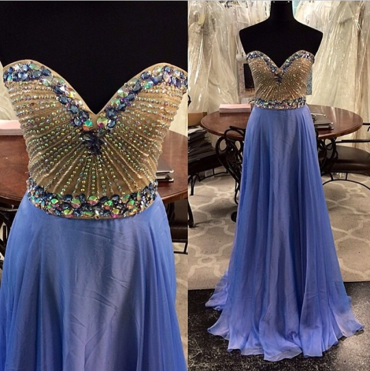 Sweetheart Crystal Beading Latest Long Prom Dresses 2022 High Quality Chiffon Custom Made Cute Evening Gowns_2