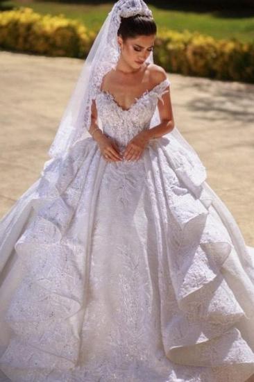 Gorgeous Off Shoulder Princess Ball Gown Bridal Gown with Cathedral Train_1