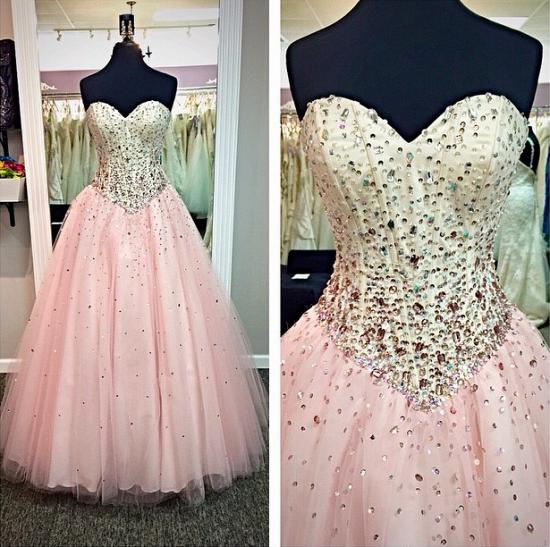 Sweetheart Pink Ball Gown Prom Dresses with Crystals Beadings 2022 Long Cute Evening Dresses in High Quality_2