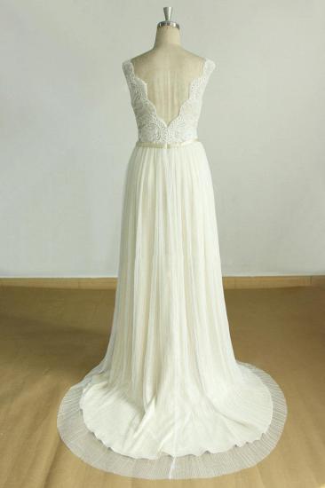 Unique Appliques Straps V-neck Wedding Dress | White Sleeveless Tulle Bridal Gowns_3