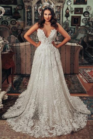 Elagent 3D Floral Lace Aline Simple Wedding Dress_1