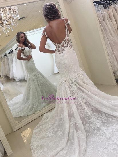 Elegant White Off-the-shoulder Lace Mermaid Backless Wedding Dress_1