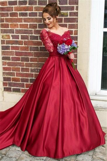 Off The Shoulder Long Sleeve Evening Dresses Dark Red V-neck Pretty 2022 Wedding Dresses