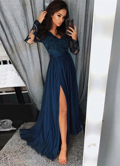 Newest Long Sleeve Lace Beads Prom Dress | Front Split Prom Dress_1