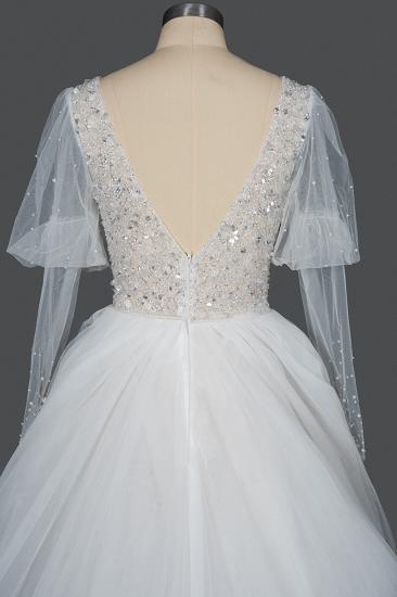 Amazing Cap Sleeves Glitter Sequins Aline Wedding Dress V-Neck White Bridal Gown_2