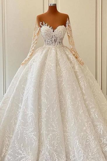 Luxurious Long Sleeve Lace Ball Gown Wedding Dresses_1