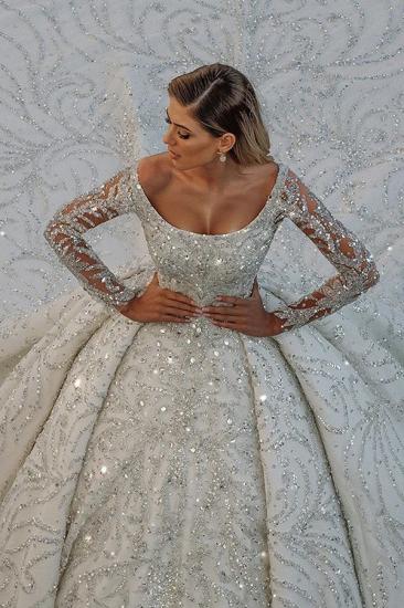 Square neck Lace Ball Gown Long sleeves Wedding Dresses_1