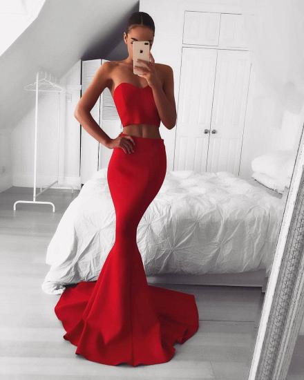 Two Piece Red Mermaid Prom Dresses Cheap 2022 | Sexy Sweetheart Court Train Evening Gowns_3