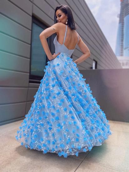 Elegant Blue a-line long prom dress with appliques_3