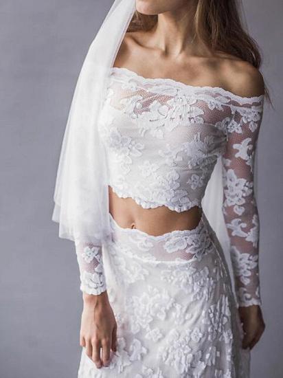 Beach Boho Two Piece Wedding Dress Off Shoulder Lace Long Sleeve Sexy Bridal Gowns Sweep Train_3