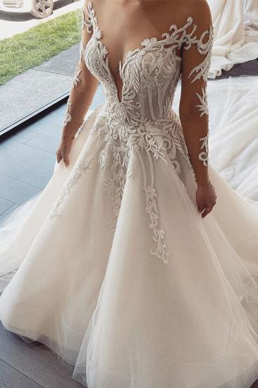 V-neck Off-the-shoulder Ivory Lace Appliques A-line Wedding Dresses_1