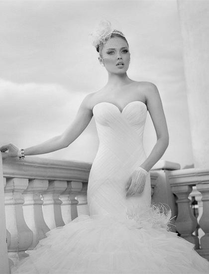 Sweetheart Mermaid Tulle Wedding Dresses 2022 Ruffles Sweep Train Bridal Gowns_2