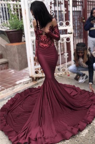 2022 Burgundy Long Sleeves Mermaid Prom Dresses | Cheap Sequins Evening Dresses Online_4