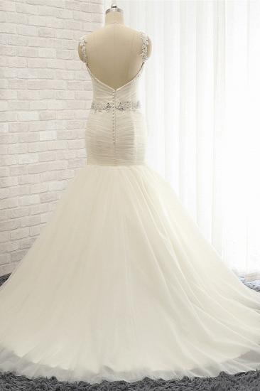 TsClothzone Unique Ivory Straps Mermaid Wedding Dresses Tulle Ruffles Sequins Bridal Gowns Online_3
