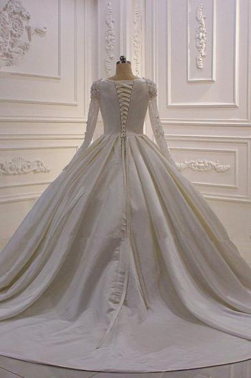 Ivory Long Sleeves Jewel Ruffles Flowers Bedaings Wedding dress_3