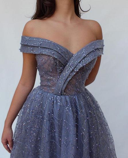 Gorgeous A-Line Off The Shoulder Tulle Beaded Prom Dresses_2