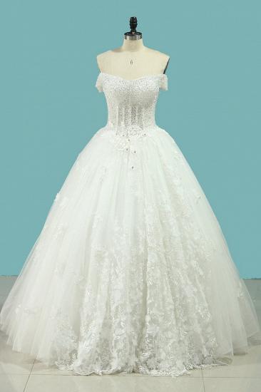TsClothzone Chic Strapless Sweetheart Tulle Wedding Dress Sleeveless Lace Appliques Bridal Gowns On Sale_1