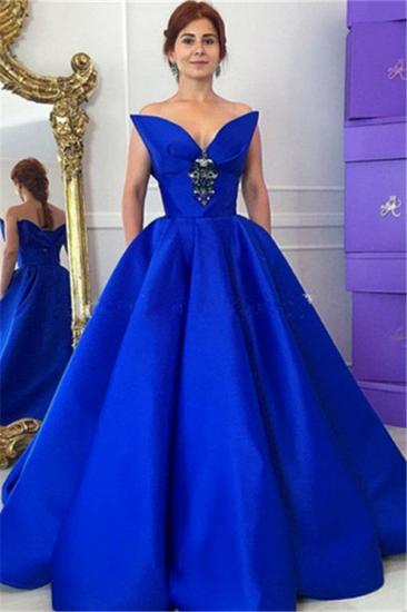 Elegant Floor-Length Royal-Blue Ball-Gown Crystal Prom Dress