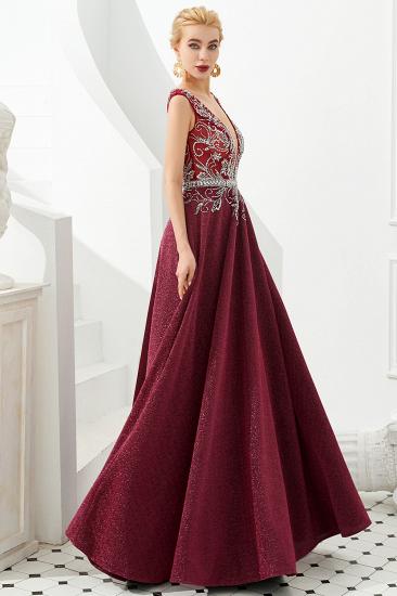 Caitin Catherine | Sexy V-neck Burgundy Sparkle Prom Dresses, Custom made Sleeveless Backless Evening Gowns_7