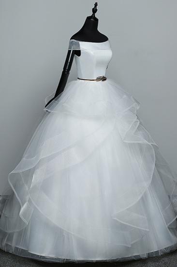 TsClothzone Elegantes, schulterfreies Organza-Hochzeitskleid, ärmellose Rüschen, Brautkleider mit Perlenschärpe_4