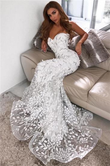 Open Back Leaf Appliques Sexy Prom Dresses | Mermaid Sweetheart Evening Dress