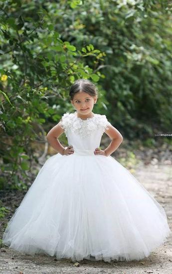 Nettes weißes preiswertes kurzes Hülsen-Tüll-Blumen-Mädchen-Kleid-nach Maß Applique-Kleider für besondere Anlässe für Kinder_3