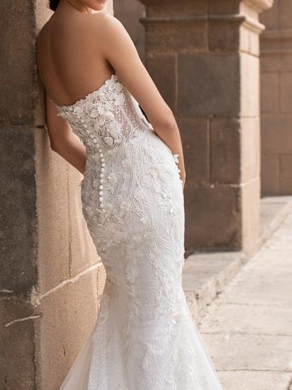 Mermaid Wedding Dress Sweetheart Lace Strapless Bridal Gowns Mordern Sparkle & Shine with Court Train_3