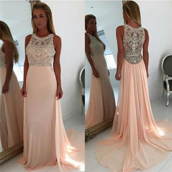 Coral Pink Chiffon Crystals Prom Dresses 2022 Sleeveless Beading Popular Long Evening Gown_3