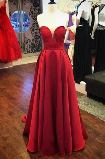 Red Satin Sweetheart 2022 Evening Gowns Long A-line Elegant Cheap Prom Dress_2