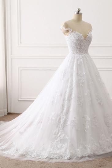 TsClothzone Affordable Jewel Tulle Lace White Wedding Dress Sleeveless Appliques Bridal Gowns Online_4