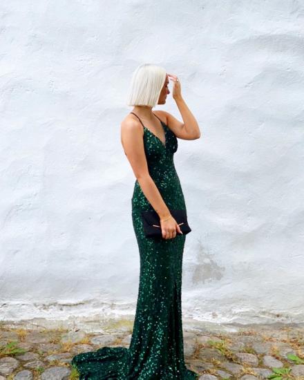 Glitter Sequins Slim Mermaid Prom Dress Sleeveless V-Neck Party Dress_4