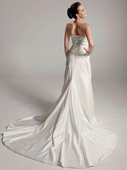 Affordable Sheath Strapless Wedding Dress Satin Sleeveless Bridal Gowns with Court Train_3