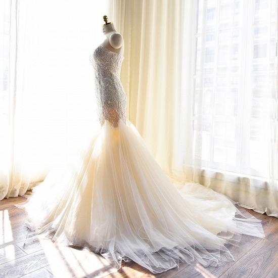 Sexy Mermaid Sweetheart Tulle Long Wedding Dress Court Train Lace-Up Plus Size Bridal Gown_4