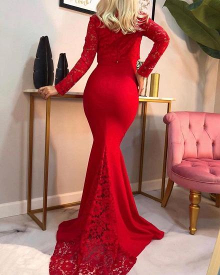 Stunning Red Long Sleeves Long Mermaid Evening Prom Dress_2