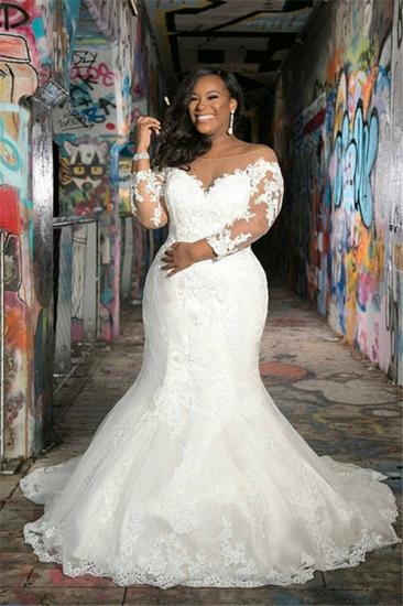 Long sleeves V-neck Plus size Mermaid Bridal gowns for Wedding_1