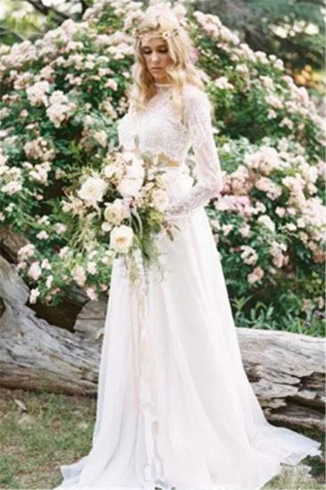 Chiffon Long-Sleeves Lace Two-Piece A-line Elegant Wedding Dresses_1