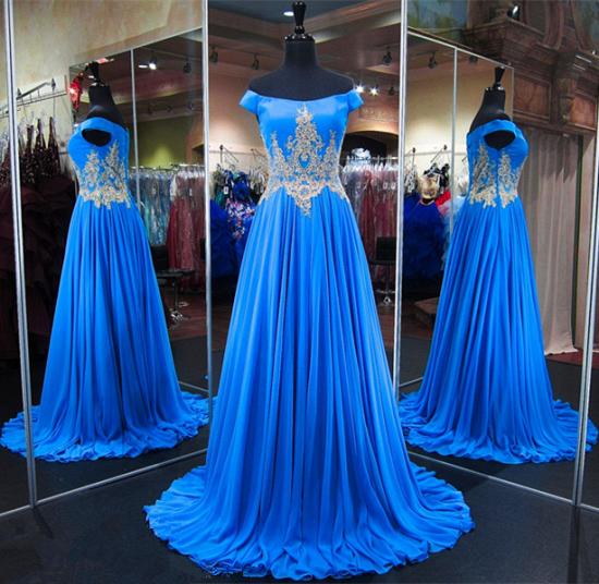 Royal Blue Off-the-Shoulder A-line Prom Dresses 2022 Appliques Lace-Up Evening Gowns with Beadings_5