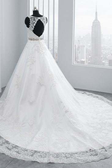 TsClothzone Simple Jewel Tulle Lace Wedding Dress A-Line Appliques Beadings Bridal Gowns with Sash Online_5