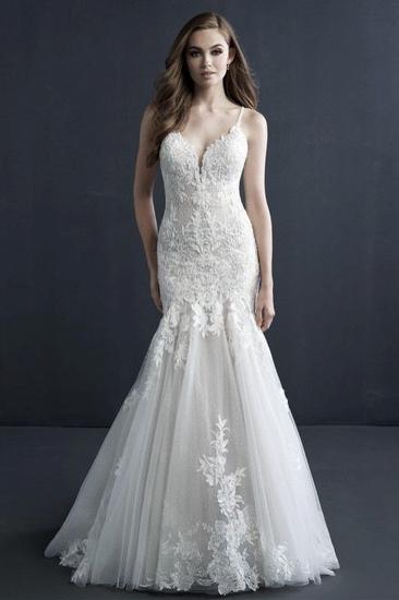 Elegant Sleeveless White Lace Mermaid Wedding Gown Sweetheart Tulle Appliques Bridal Dress_1