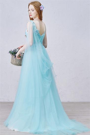 V Neck Blue A Line Evening Dress Tulle Open Back 2022 Long Prom Dress with Beads_3