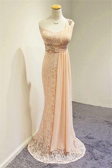 Champagne One Shoulder Lace Crystal Mermaid Prom Dress A-line Popular Zipper Long Evening Gowns_4