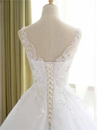 Luxury Lace Beaded Wedding Dresses V Neck Straps Long Ball Gown Wedding Party Bridal Dress_4