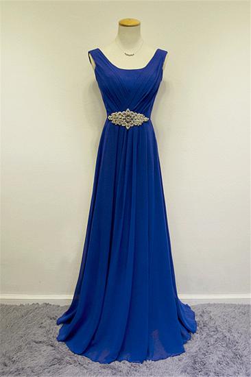 Cheap Blue Chiffon Long Prom Dresses Crystal Elegant Sweep Train Popular Evening Gowns