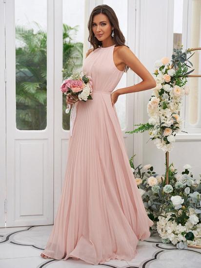 Simple Long Pink Sleeveless Evening Dress | Chiffon Ball Gown Evening Dress_4