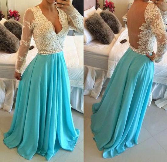 Long Turquoise Lace Dress for Formal Occasions Long Sleeve Prom Dress 2022_3