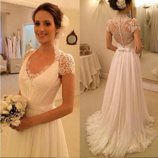 A-Line White Short Sleeve Long Wedding Dress Latest Chiffon Long Plus Size Bridal Gown_4